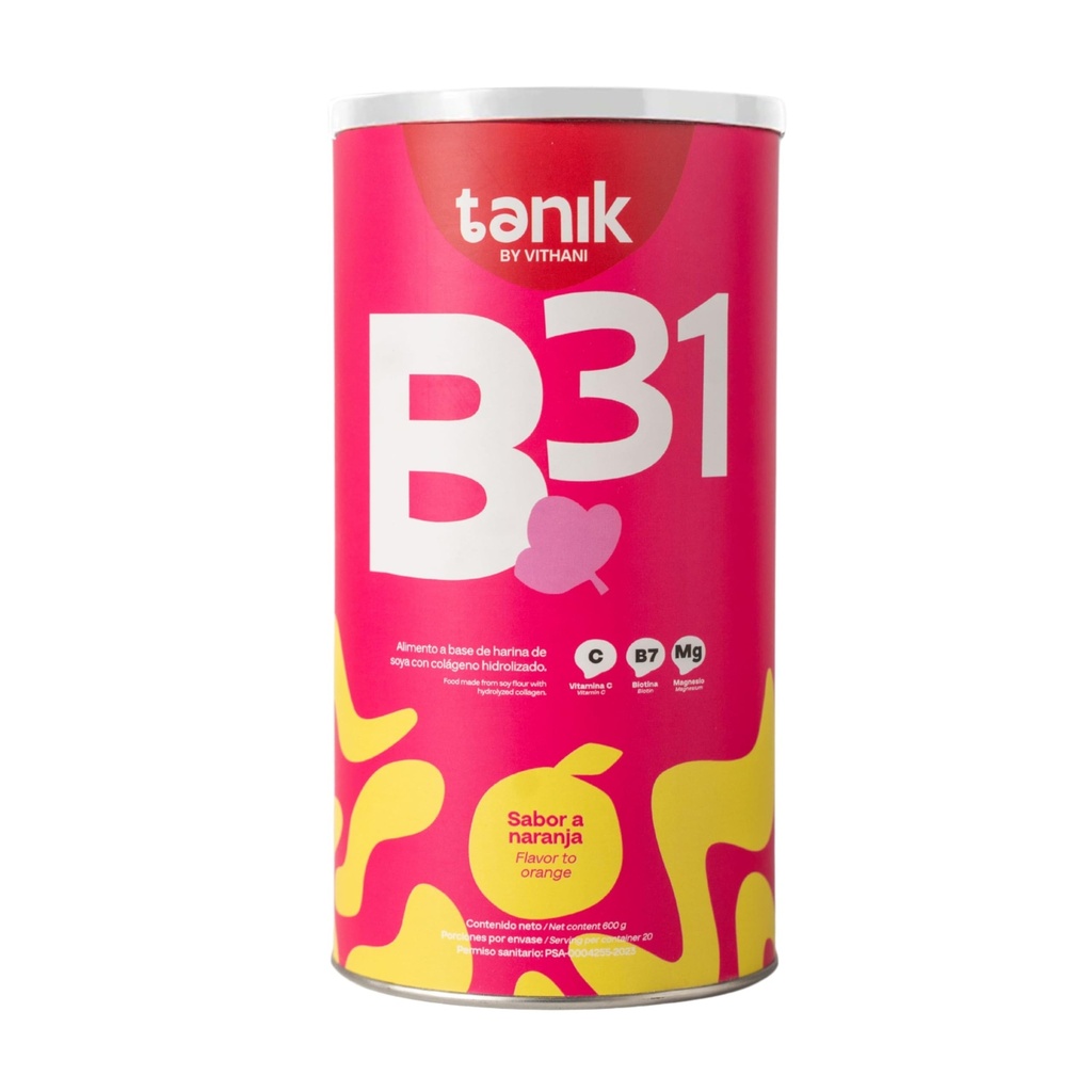 Vithani B31 Colageno עם Magnesium Citrate, ויטמין D, ויטמין E ו- Biotin - Collagen Plus ויטמין C for Skin, Hair and Nails, Orange Flavor, 20 משרתים