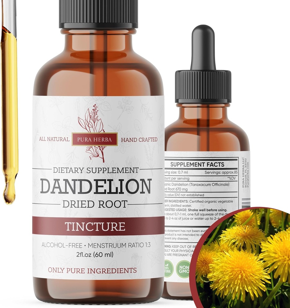 Dandelion Root Tincture 2 oz - מזון צמחי ללא אלכוהול - 670 מ"ג לשרת - מבוסס Glycerin, טבעוני, non-GMO, לא תוספת סוכר - Dandelion Drops נוזל תוספת תוספת תוספת תוספת תוספת תוספת תוספת תוספת תוספת של תוספי מזון