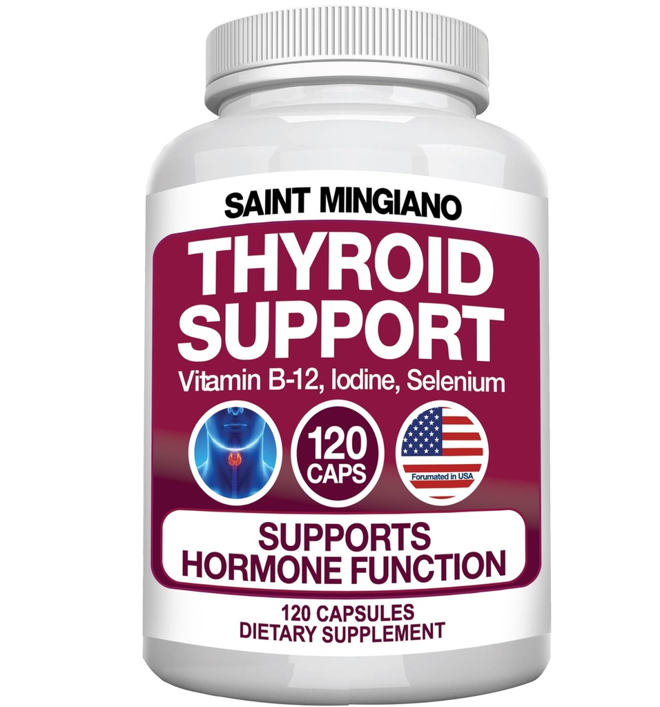 תוסף תמיכה Thyroid עם Iodine | 120 קפסולות כדי לעזור למיסה הגוף ולשפר אנרגיה, Cardiovascular, Energy & Focus Formula | 14 ויטמין טבעי
