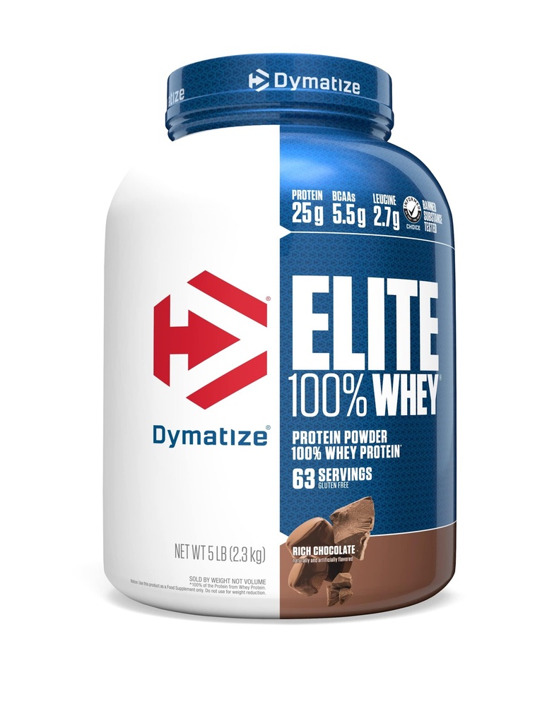 Dimatize Elite 100% אבקת חלבון Whey חלבון, 25g חלבון, 5.5g BCAAs ו - 2.7 L-Leucine, Quick Absorbing & Fast Digesting for Optimal Muscle Recovery, שוקולד עשיר, 5 פאונד (5)