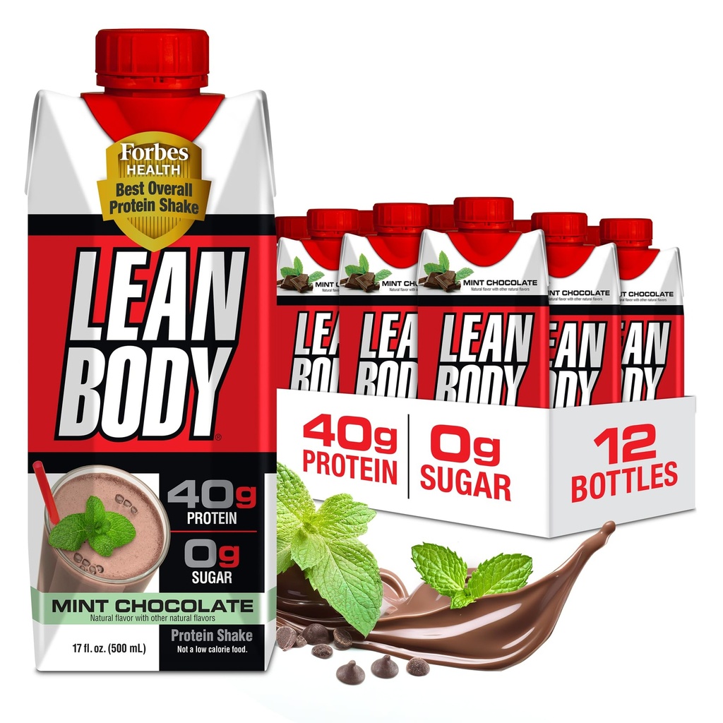 Labrada Lean Body Ready-to-Drink Mint שוקולד Shake, 40g חלבון, Whey בלנדר, 0 סוכר, Gluten Free, 22 ויטמינים ומינרלים, (Recyclable Carton & Lid - Pack of 12) LABRADA