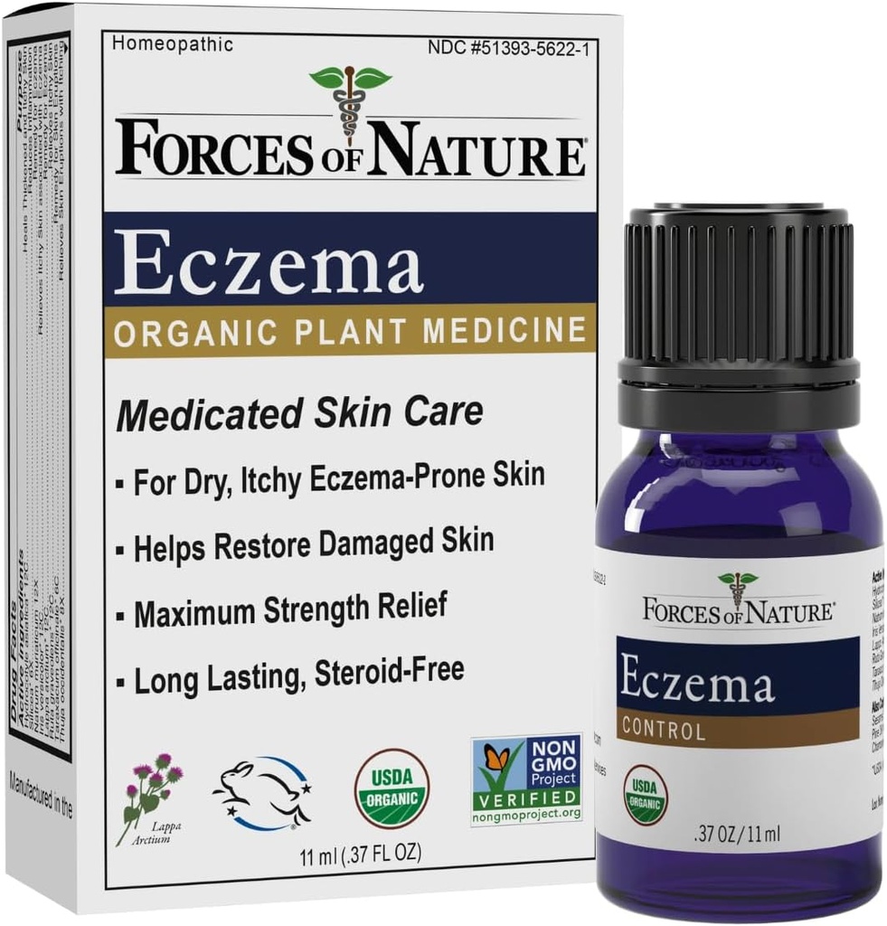 כוחות של טבע אקזמה שליטה, רגיש, יבש ו- Itchy Skin Relief, Steroid-Free Skin Care for Flare-Ups, Eczema Treatment for Adults, Organic Homeopathic, Fast-Acting, 11 מ"ל (0.37 fl oz)
