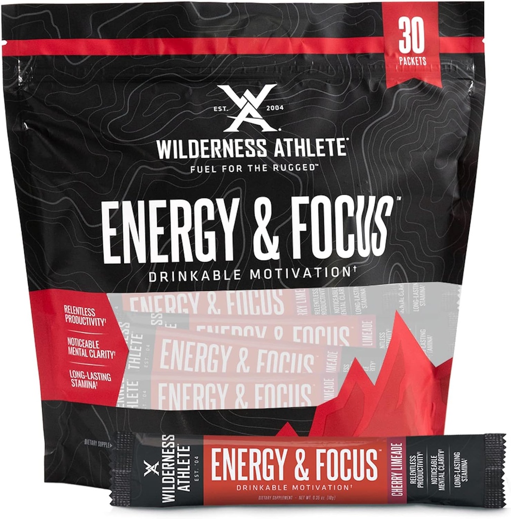 Wilderness Athlete - אנרגיה & Focus | אנרגיה Booster עבור נשים וגברים - משקאות אנרגיה לערבב עם קפאין טבעי - דל פחמימות, אפס משקאות אנרגיה אבקת - 30 מנות אנרגיה (צ'רי)