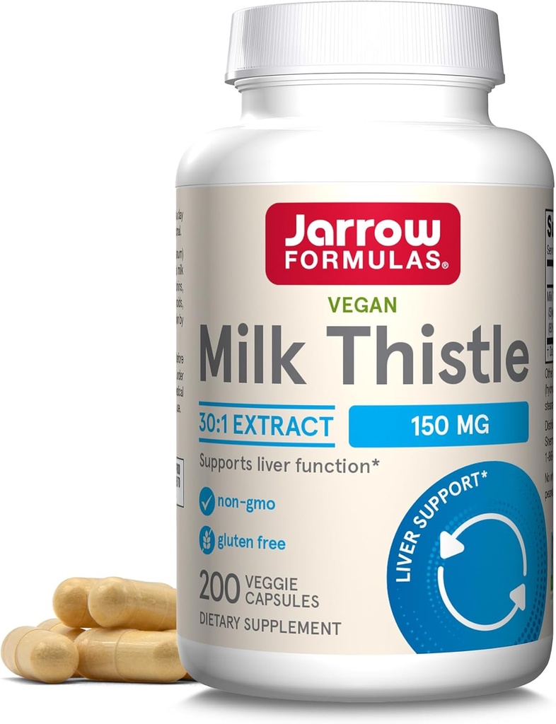 Jarrow Formulas Milk Thistle 150 מ"ג - 200 קפסולות Veggie - Antioxidant Supporting Immune Response, Liver Function & Glutathione - עד 200 משרתים