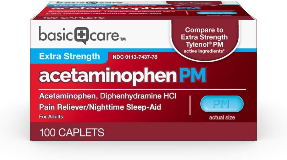 ראשי התיבות של Acetaminophen, Pain Reliever Plus Nighttime Sleep Caplet, 100 Count