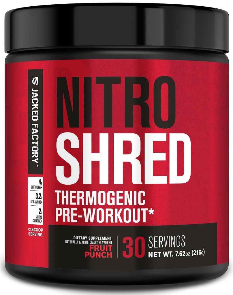 Jacked Factory NITROSURGE Shred Pre Workout תוסף - אנרגיה Booster, מקבלי כוח מיידי, Sharp Focus, Powerful Pumps - Nitric Oxide Booster & PreWorkout אבקת - 30Sv, פירות