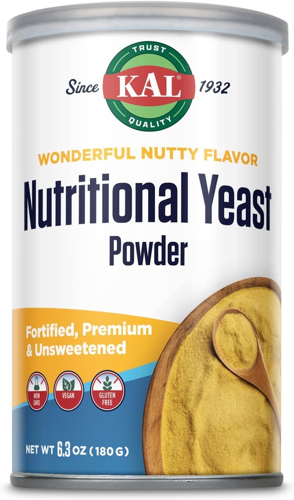 אבקת Yeast KAL Nutritional, Fortified with B6, B12, Folic Acid ווויטמינים אחרים B B, Premium ו un Sweetened, Great Nutty Flavor, טבעוני, Gluten Free, non-GMO, 60 ימים ערבות, 20 משרתים, 6.3ozoz, 6.3 oz