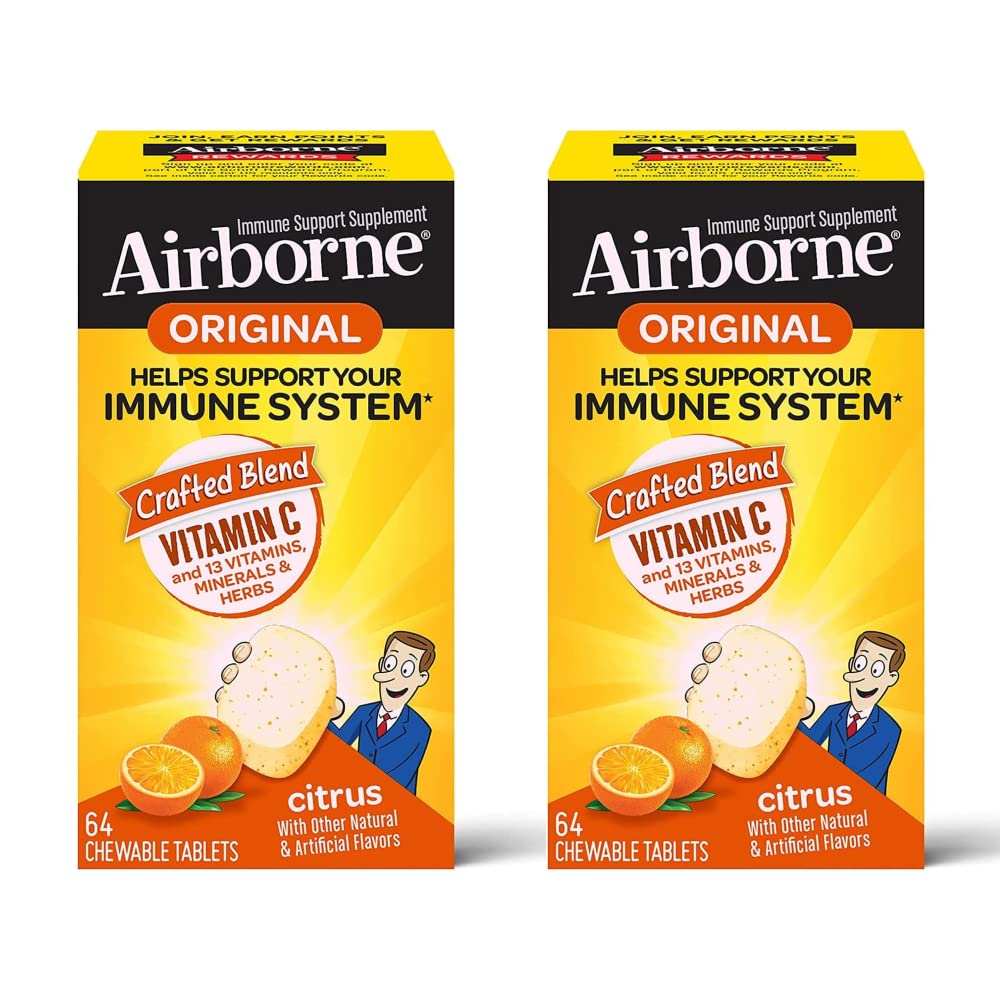 ויטמין C 1000 מ"ג (per Serve) - טבליות Citrus Chewable Tablet (64ct / Box), Gluten-Free Immune, ויטמין A C E, ZINC, Selenium, Echinacea, ג'ינג'ר, Antioxidants (2-Pack)