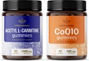HerBAMAMA L-Carnitine ו-CoQ10 Kit - Bundle של 1500 מ"ג Acetyl L-Carnitine & 200 מ"ג Coenzyme Q10 מסטיקים - טבעוני, non-GMO, Gelatin-Free - 2 Pack