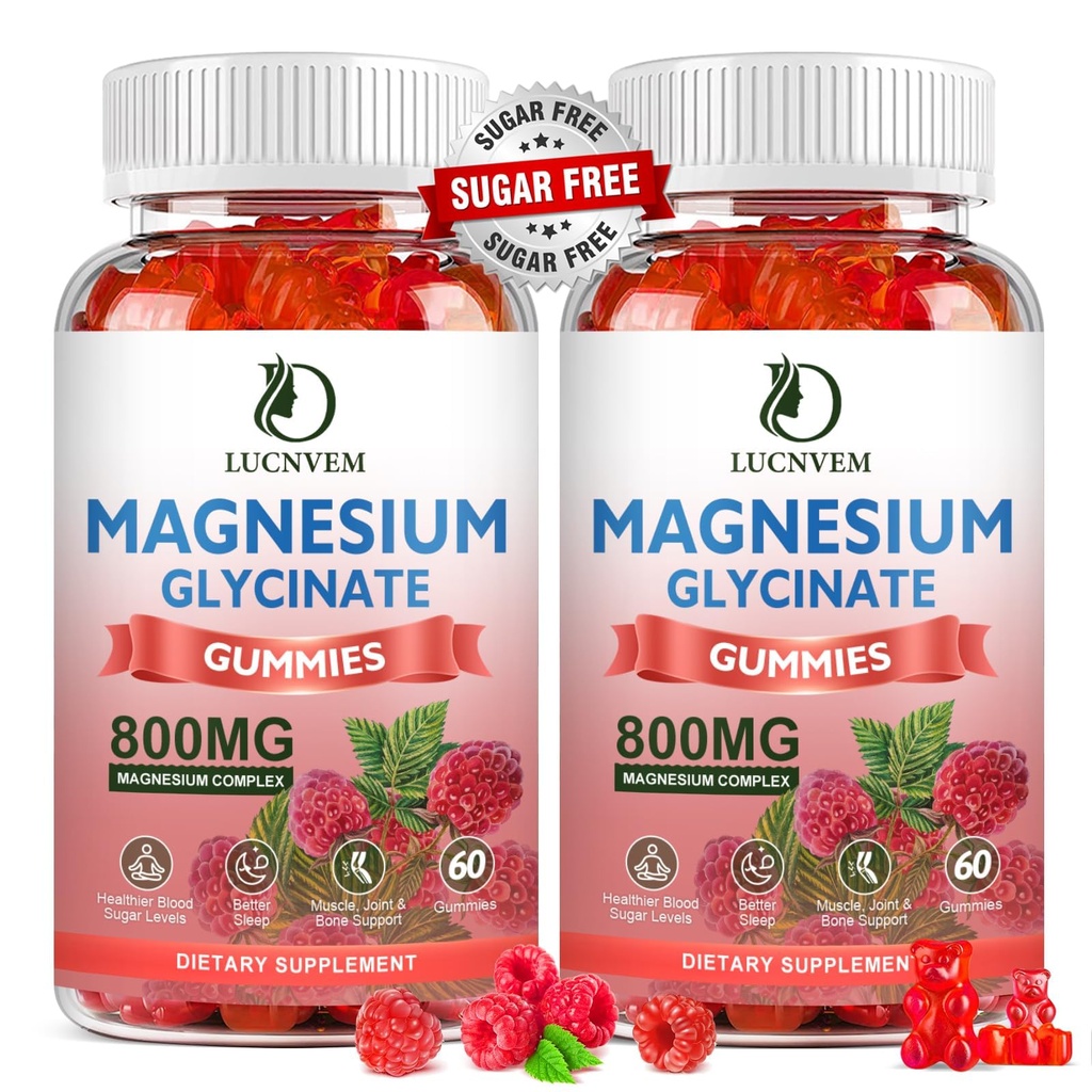 (2 Pack Sugar Free Magnesium Glycinate חניכיים, 500 מ"ג מגנזיום Glycinate עם 200 מ"ג Magnesium Malate, Turate, Oxide, COQ10, ויטמין B6 ו D3, Sleep & Calm תמיכה, 120 Raspberry Gummiesium Malate, Turate, Oxide, COQ10, ויטמין B6 ו-D3, Sleep & Calm Support, 120.