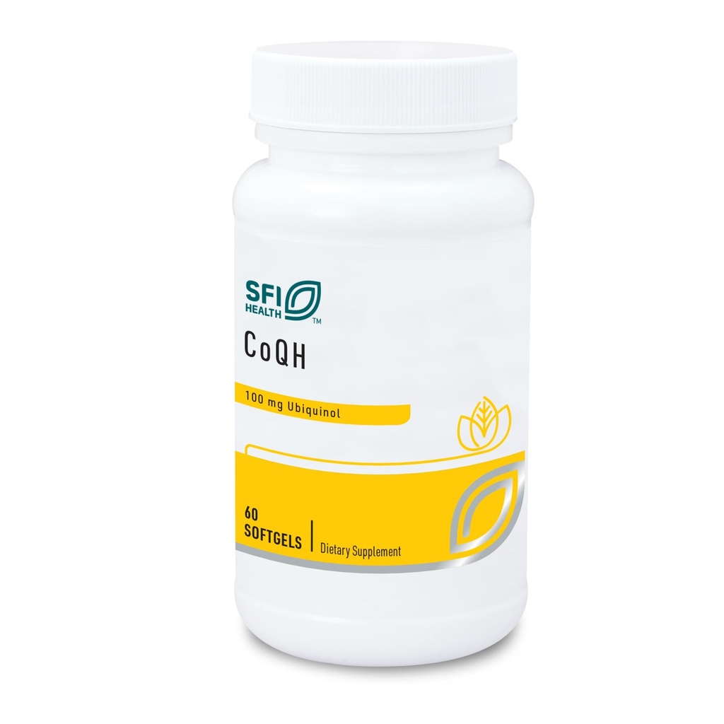Klaire Labs SFI Health CoQH - Hypoallergenic 100 מיליגרם מופחת Coenzyme Q10 כמו Ubiquinol Solubilized שמן D-Limonene עבור תמיכה מיochondrial (60 Softgels)