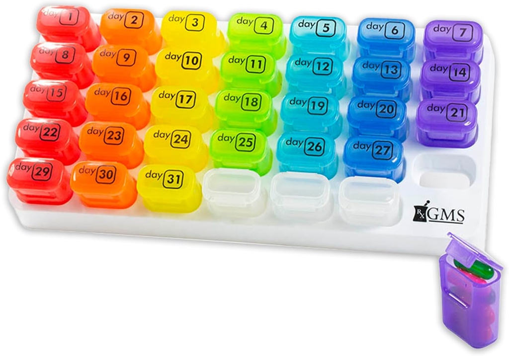 מארגנת גלולות חודשיות - 31 יום פופ Out Pill Pods עבור תוספי מזון, ויטמינים ותרופות - אידיאלי לשימוש יומיומי & נסיעות - Rainbow