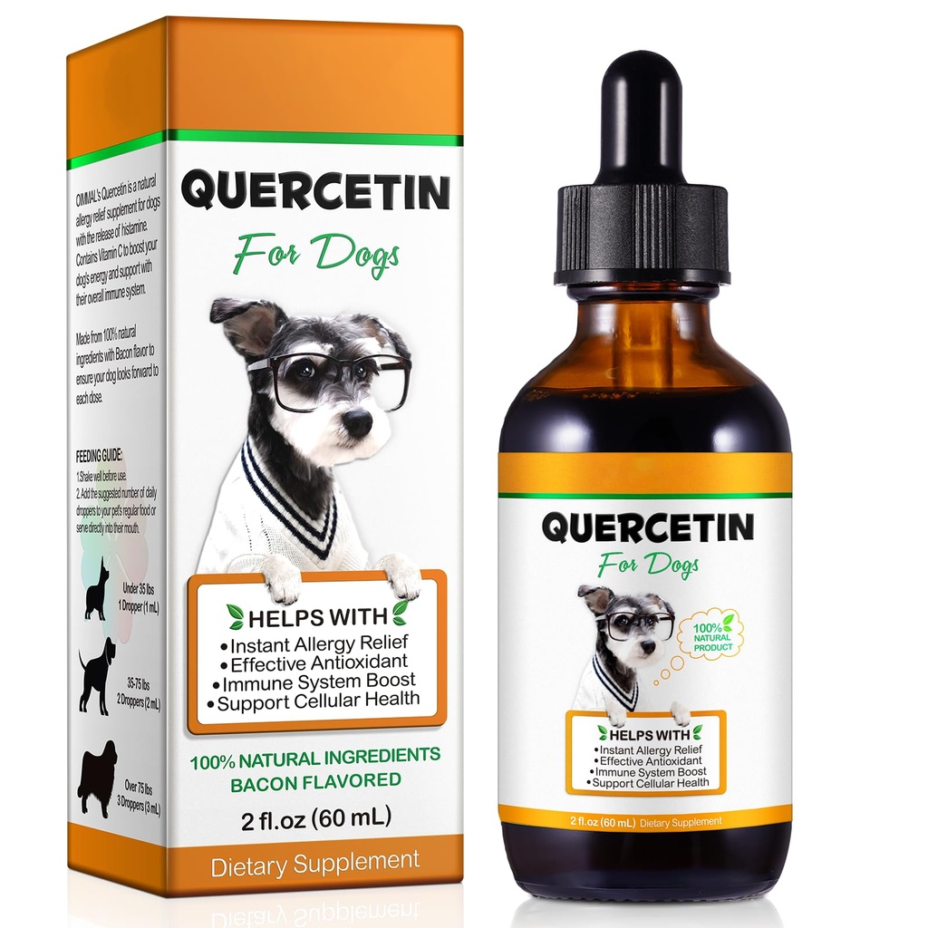 Quercetin for Dogs, dog Quercetin נוזל טיפות, כלב Quercetin Herbal תוספת תמיכה Allergy הקלה, Cellular Health, Immune Boost, Antioxidant -60 מ"ל