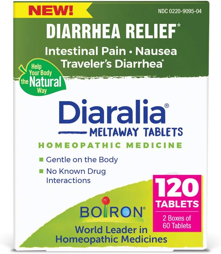 Boiron Diaralia טבליות עבור Diaralia הקלה, Gas, Bloating, Intestinal Pain, and Travler's Diarrhea - 120 Count (2 Pack of 60)