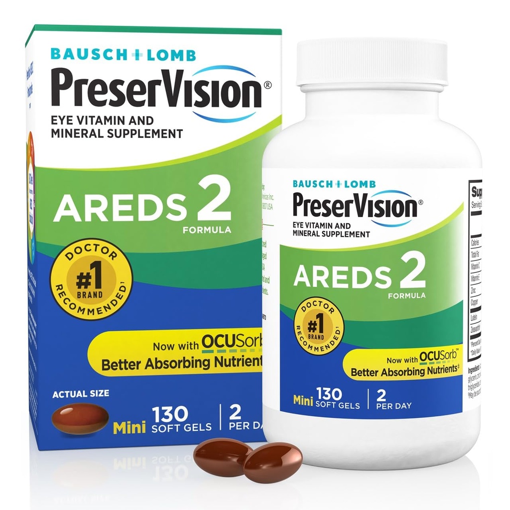 PreserVision AreDS 2 ויטמין עיניים, #1 רופא עיניים מומלץ מותג, Lutein ו-Zaxanthin תוספת עם ויטמין C, ויטמין E, Zinc, ו-Copper, 130 Softgels (Minigels)