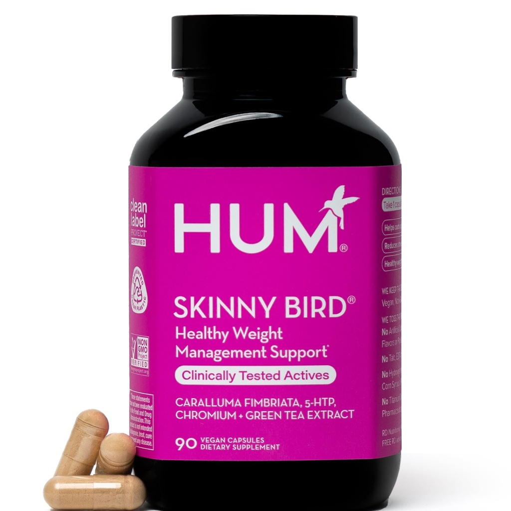 HUM Skinny Bird Green Tea לחלץ Appetite תמיכה לנשים עם 5HTP, Chromium, Caralluma Fimbriata, Gluten Free and Vegan, Green Extracts תוספי מזון עבור נשים, 90 קפסולות