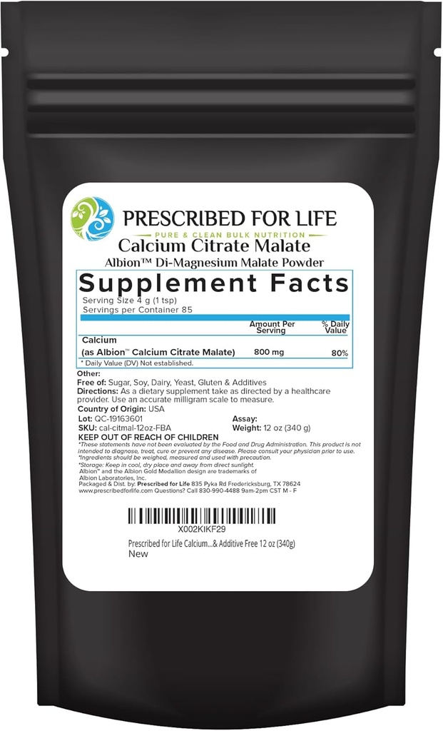 פורסם על ידי Life Calcium Citrate Malate, Pure Vegan Calcium אבקת, Easy Absorption Formula, Non GMO, Filler & Additive Free (340g)