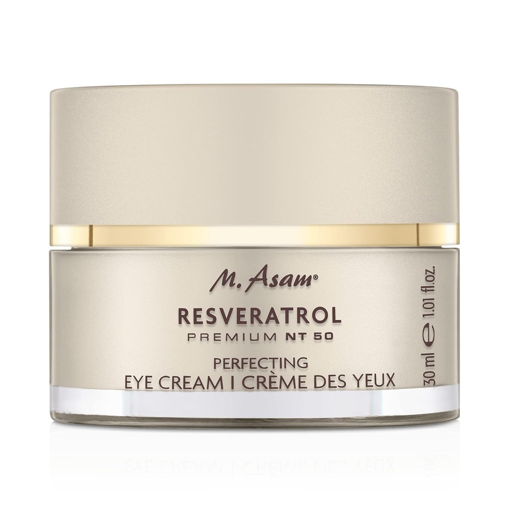 M. Asam Resveratrol Premium NT50 Perfecting Eye Cream - Anti-aging under eye Cream with resveratrol & hyaluronic acid to חלקה קמטים & קווים בסדר, נוסחה טבעונית, 1.01 Fl Oz