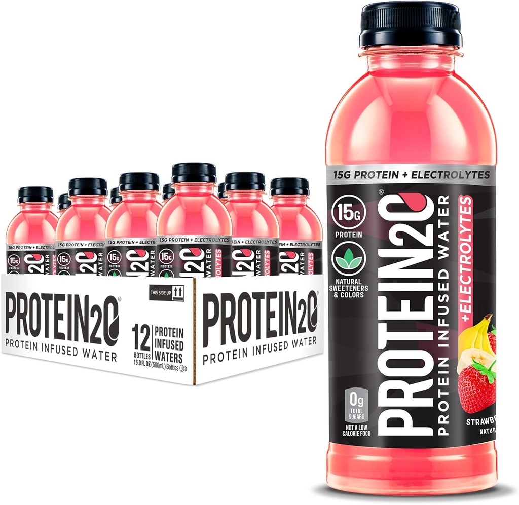 חלבון2o + אלקטרוליטים, חלבון Calorie נמוך Infused Water, 15g Whey חלבון Isolate, Strawberry בננה, 16.91 fl oz (חבילה של 12)