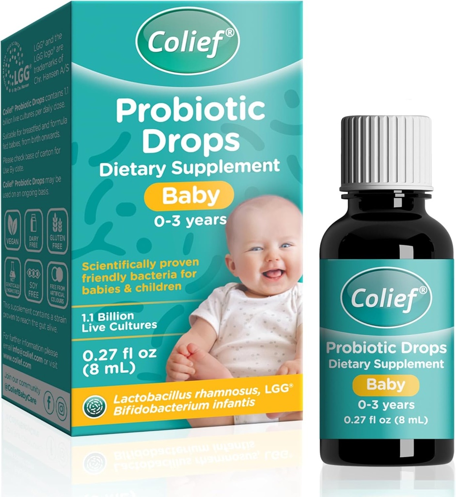Colief Probiotic Drops Baby | 1.1 מיליארד תרבות חיה | Lactobacillus Rhamnosus & Bifidobacterium Babyis | מתאים מלידה | 1.1 מיליארד תרבות חיה | 0.27 Fl Oz