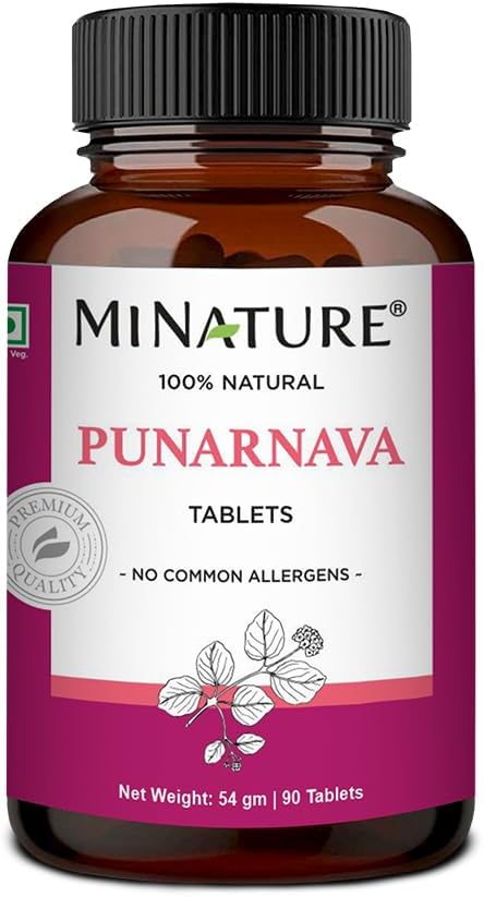 Punarnava Tablets על ידי mi Nature: 90 טבליות, 1000 מ"ג '45 ימים אספקה ; טבליות צמחיים; טבעוני | Boerhaavia diffusa