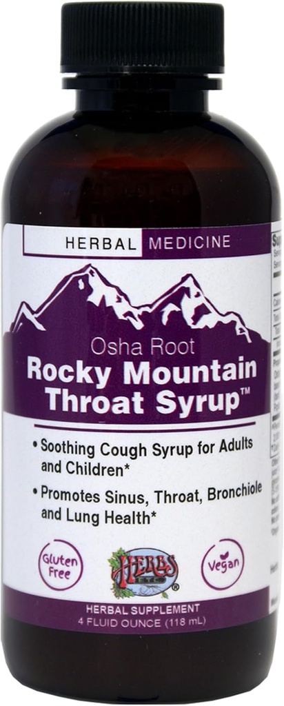 Herbs Etc. רוקי Mountain גרון סירופ - תמיכה בגרון - Soothing Lung Health Supports Sinus,גרון, Bronchiole & Lung Health - Gluten-Free & Vegan - 4 floz oz