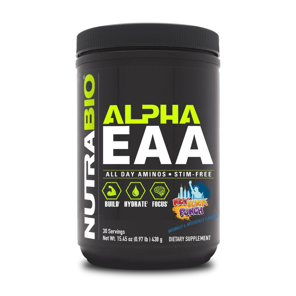 NutraBio Alpha EAA - All-Day Amino Acids לצמיחת שרירים ושיקום - Amino Acids חיוני עם nootropics & Fitogens- Full Spectrum EAA BCAA אבקת - 30 משרתים - ניו יורק