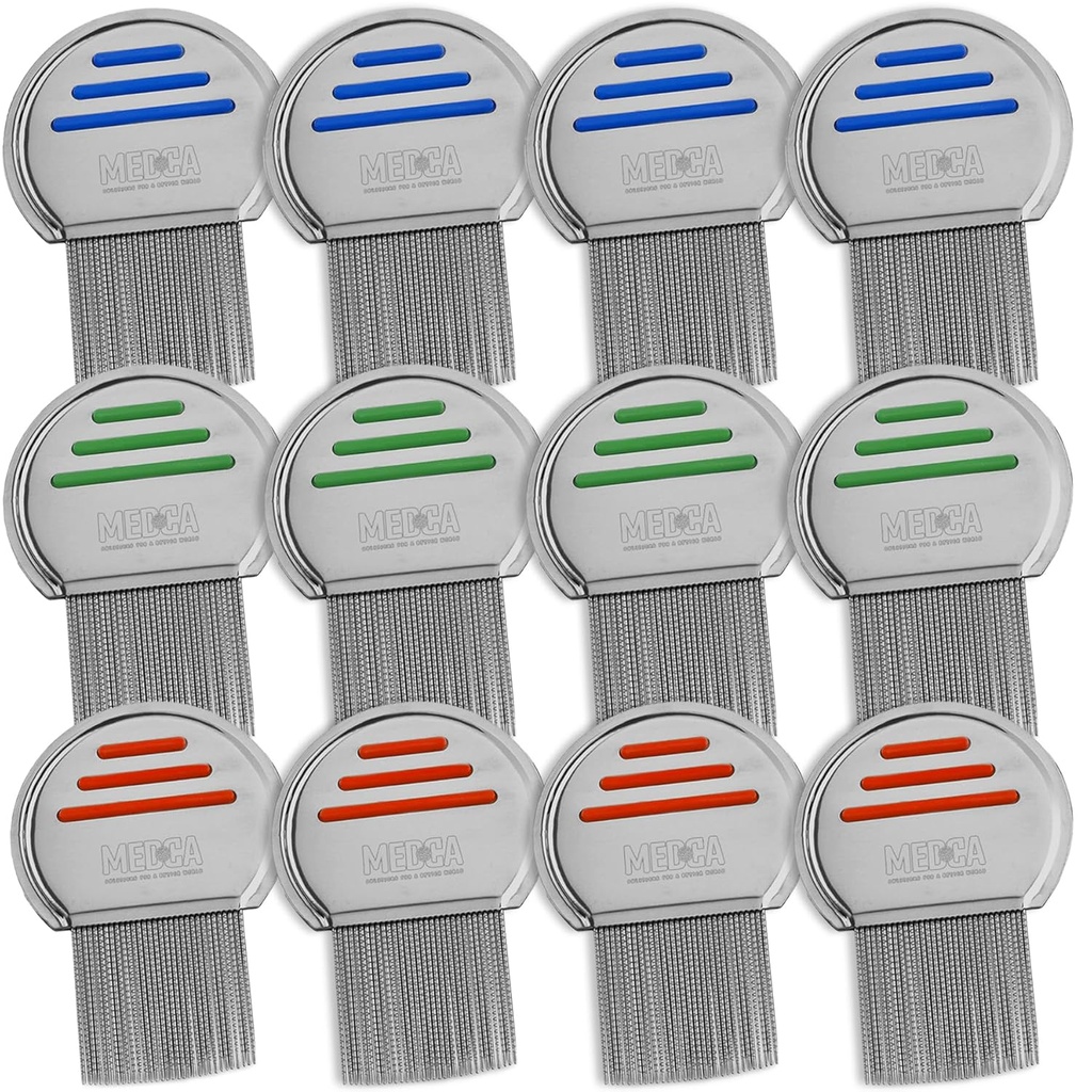 Lice Comb - (Pack of 12) טיפול ראש Lice כי הוא אישי ארוז מקצועי Stainless Steel Louse ו Nit Combs להסיר ביצים עם טיפים עגולים לנוחות