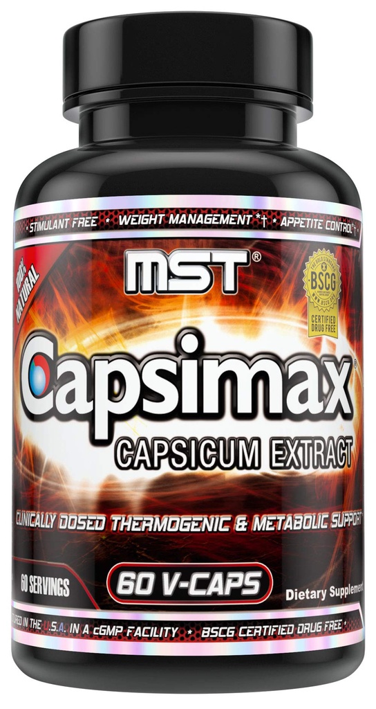 MST Capsimax תוספת 100 מ"ג V קפסולות, 60 משרתות קלינית Dosed Weight Management, Thermogenic, Appetite Control, Calorie Burning, Metabolic Health, Stimulant Free. BSCG מוסמך
