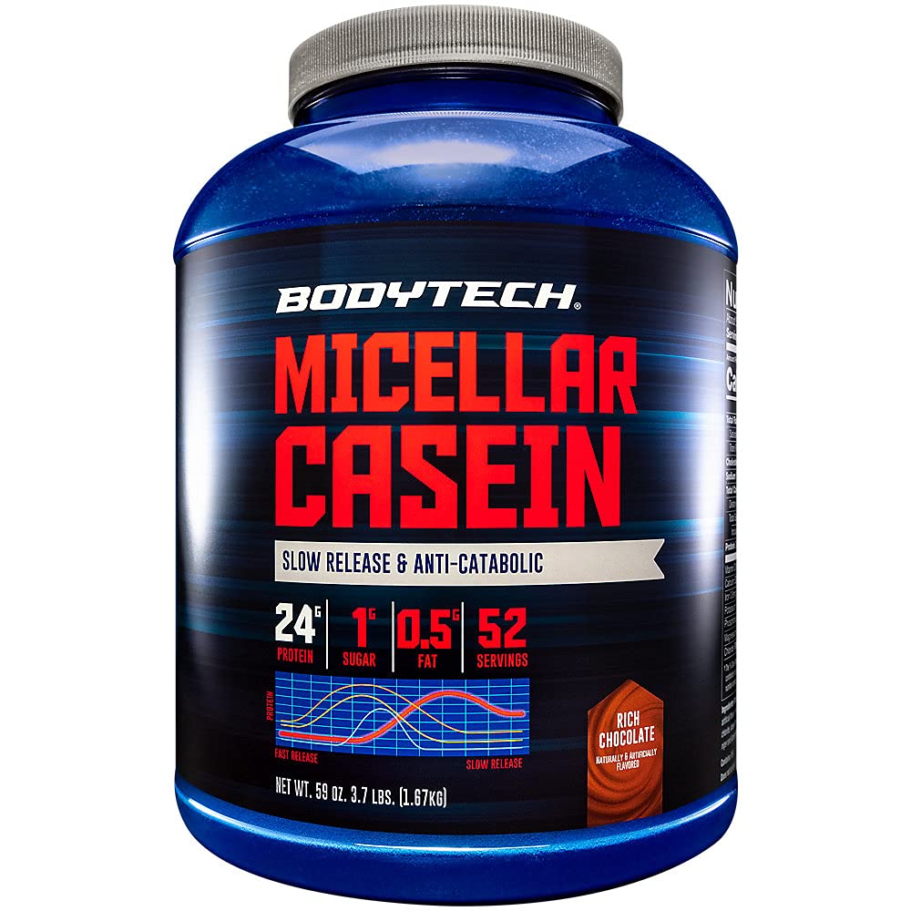 אבקת חלבון BODYTECH Micellar Casein, שחרור איטי עבור Overnight שריר התאוששות - 24 גרמים של חלבון לשרת - שוקולד עשיר (4 פאונד)