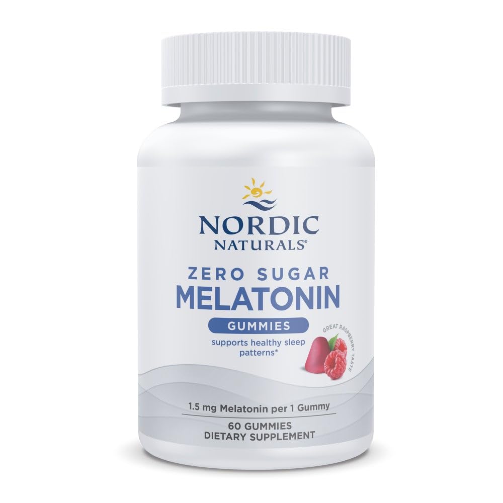 Nordic Naturals Zero Sugar Melatonin Gummies, Raspberry - 60 חניכיים - 1.5 מ"ג מלטונין - טעם גדול - שינה מנוחה, תמיכה אנטי-חמצן - Non-GMO, טבעוני - 60 משרתים