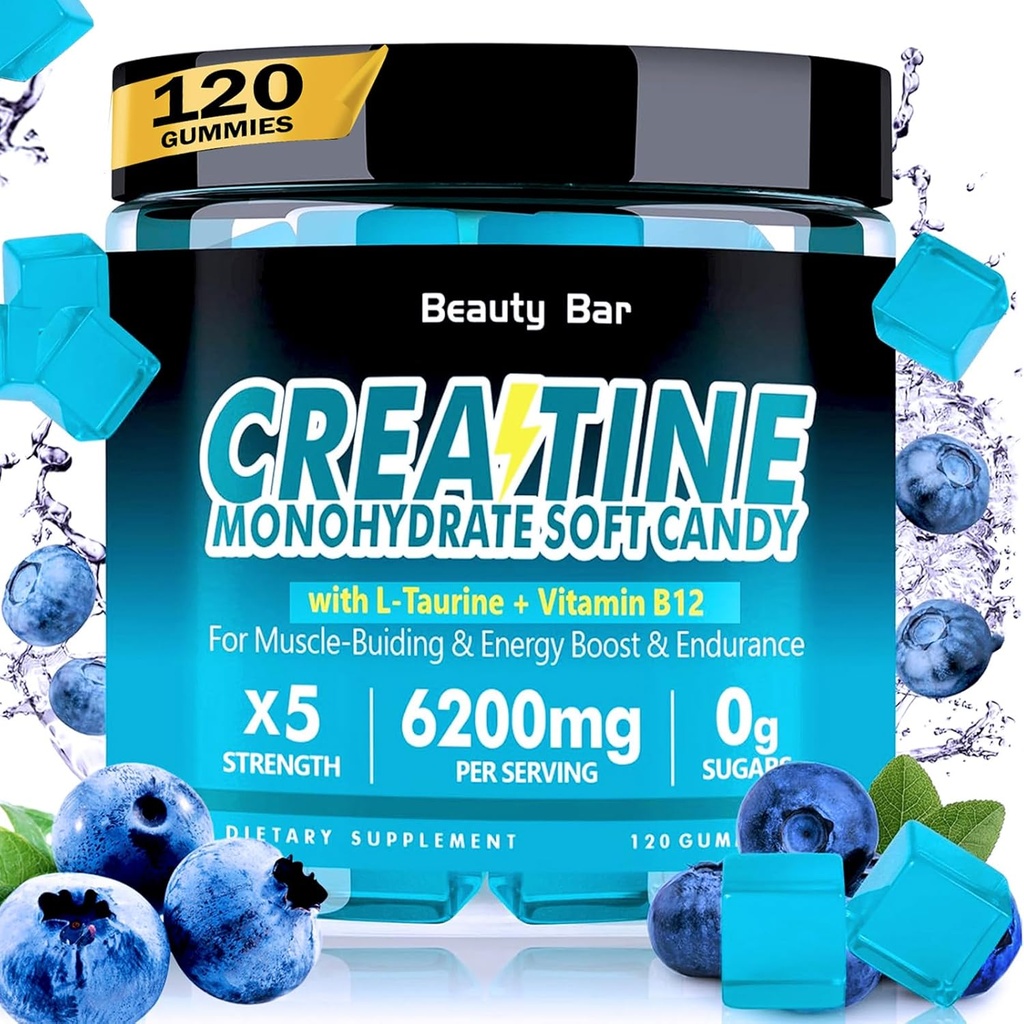Creatine Monohydrate חניכיים,6200 מ"ג עבור גברים ונשים, chwable Creatine עבור צמיחה מוגברת, כוח ושיקום, סוכר חינם Pre-Workout תוסף, 120 ספירה, Blueberry פלאדר