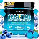Creatine Monohydrate חניכיים,6200 מ"ג עבור גברים ונשים, chwable Creatine עבור צמיחה מוגברת, כוח ושיקום, סוכר חינם Pre-Workout תוסף, 120 ספירה, Blueberry פלאדר