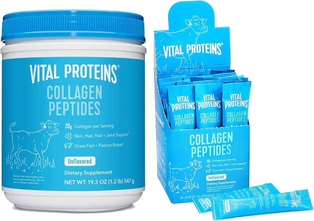 חלבונים Vital Collagen Peptides אבקת Unflavored 19.3 OZ + 20 Count Stick Pack