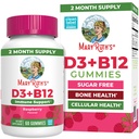 MaryRuth Organics Sugar Free | 2 חודשים אספקת ויטמין D & B12 תוספי ויטמינים למבוגרים ולילדים | בריאות העצם | תמיכה בשומן