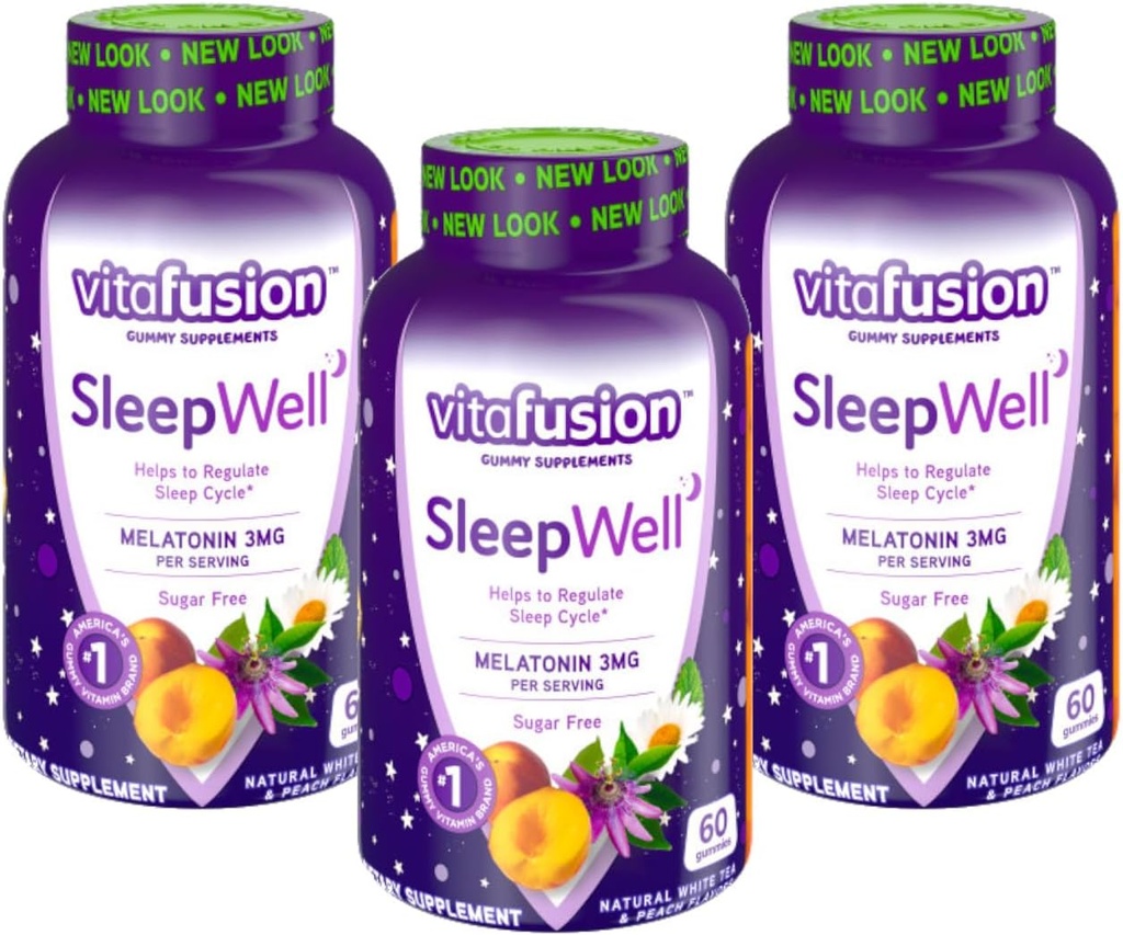 Vitafusion Sleep Well Melatonin Gummies Sugar Free, 60 כל אחד (3 Pack)