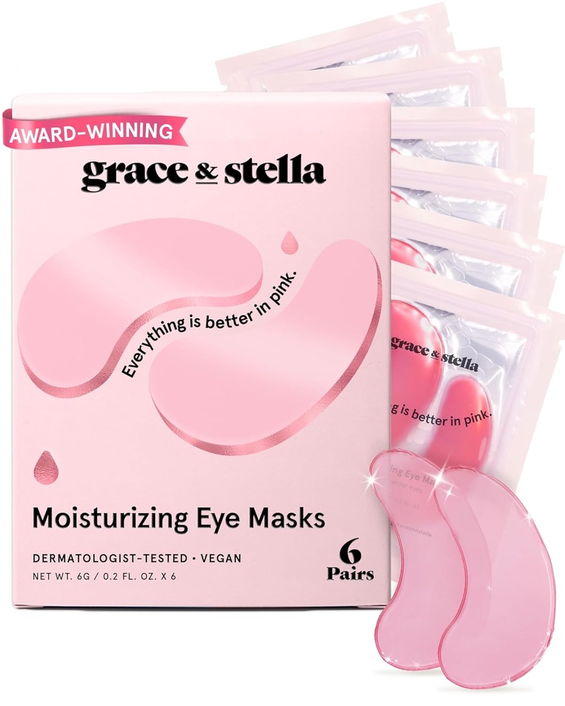 Grace & stella פרסים לנצח תחת עין מסיכה - להפחית מעגלים אפלים, עיניים נפוחות, מתחת לעיניים Bags, Wrinkles - Gel under עין פאטches - מתנות עבור אמא - טבעוני קרוליטי חינם טיפול (Pink, 6 Pairs)