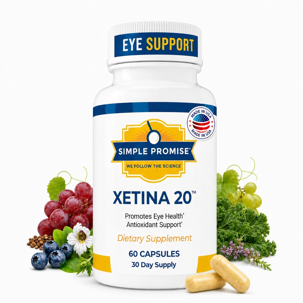 Simple Promise - Xetina 20TM Lutein ו- Zeaxanthin תוספי מזון - תמיכה חיונית לבריאות העין עם ויטמינים E, Eyebright, Zinc, Grape Seed Extract, Rutin & Bilberry - 60 קפסולות
