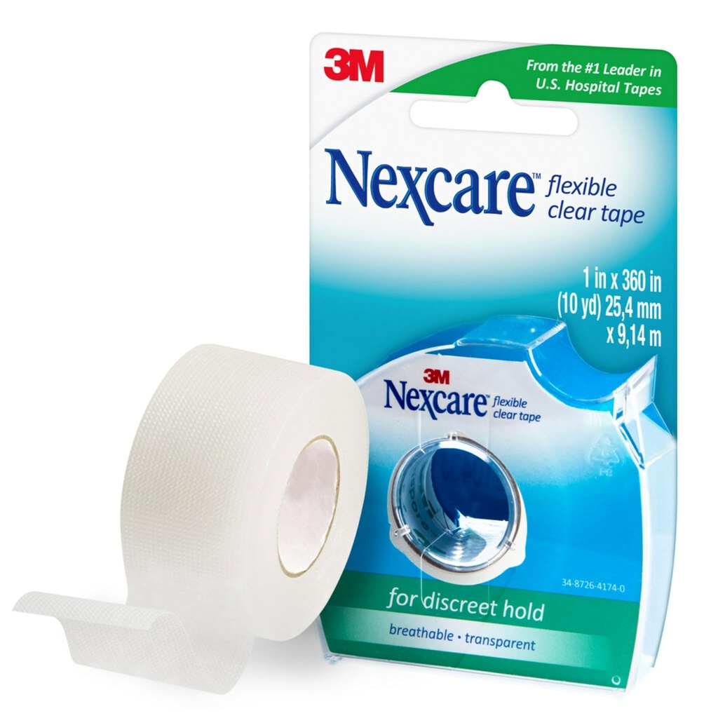 Nexcare גמישה Clear Tape, חסימת מים טרמפ רפואי, Secures Dressing ו Catheter Tubing - 1 in x 10 Yds, 1 Roll of Tape