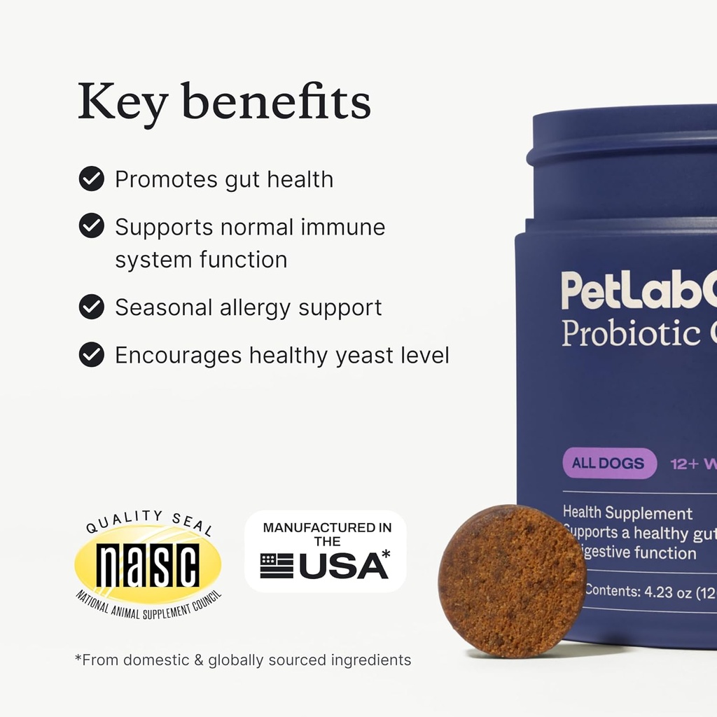 PetLab Co. - Gut & Ear Health Bundle: Probiotics for Dogs, Support Gut Health & Seasonal Allergies, & Ear Cleaner for Dogs, Supporting Yeast & בריאות תעלות אוזניים - קל להשתמש פורמולה