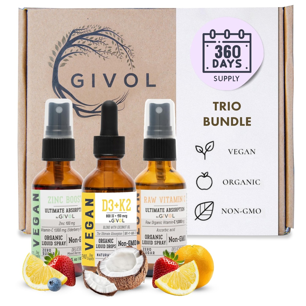 Immunity Support Pack - Raw ויטמין C, D3 & K2 נוזל, Zinc Picolinate - Premium Heart Health ויטמינים W / Essential מינרלים, Antioxidant Properties, & Cardiovascular הטבות - 180 ימים אספקה