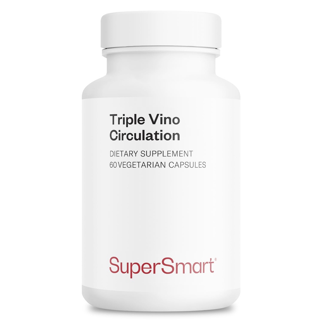 סופר חכם - משולש Vino Circulation (High Potency) - 3in-1 פורמולה - Red Vine Leaf Extract - עם Grape Seed & מארק | טבעוני וגלוטן חינם - 60 כמוסות Veg