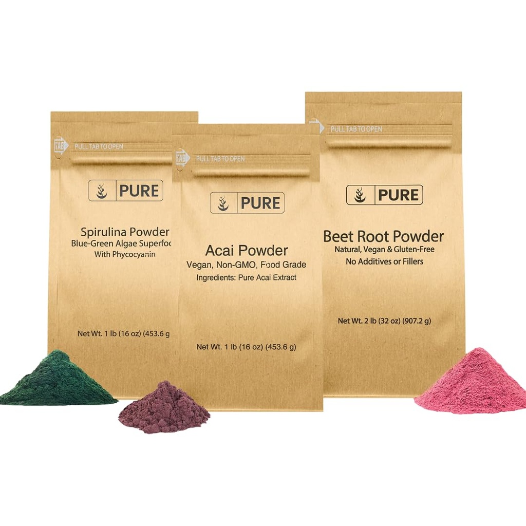 המונחים: OrIGINAL INGREDIENTS Beet Root, Spirulina ו- Acai אבקת Bundle, גדלים שונים, non GMO, Herbal Supplements