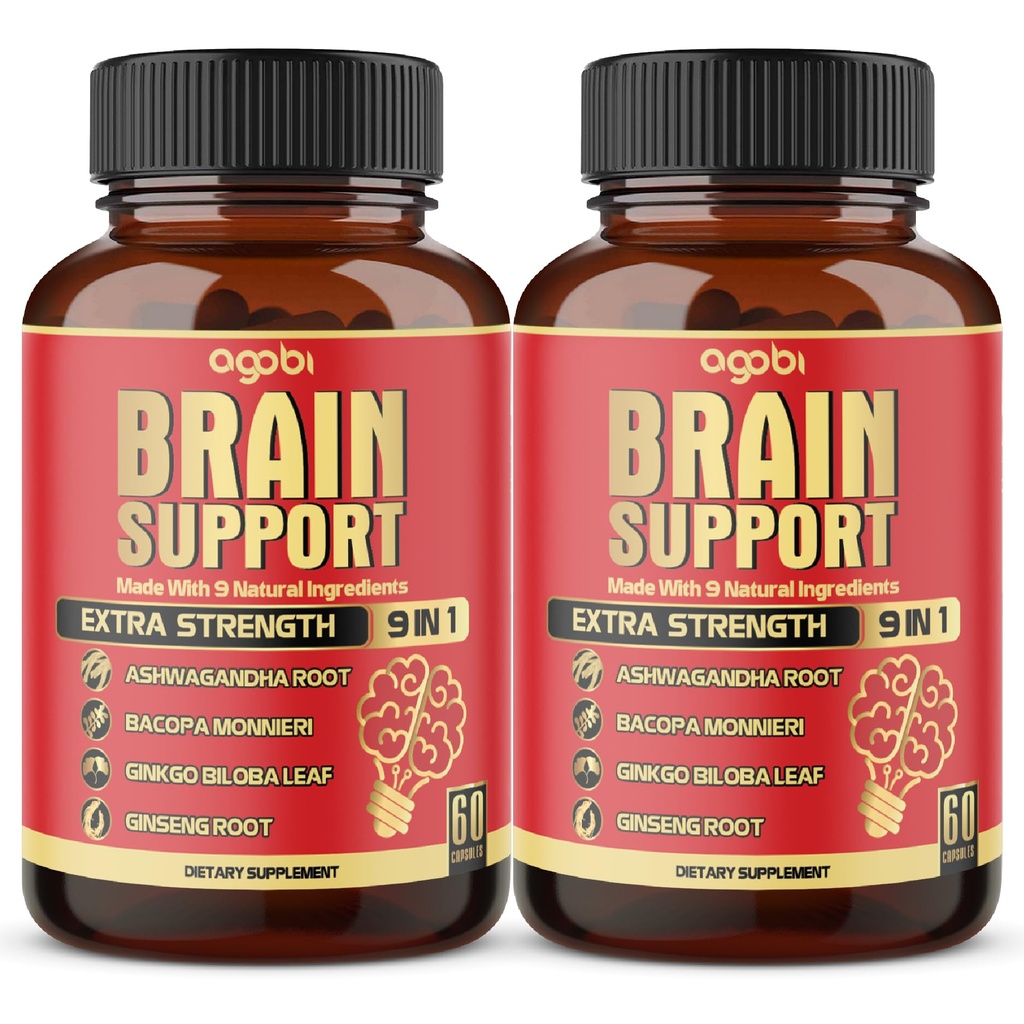 לפני 9in1 Brain Support תוסף - 2 Packs 60 Counts בלגן אשווגנדה, Panax גינזנג, Gotu Kola, גינקו, Black Pepper & More - Accuracy, Focus, Memory & Energy הפקה תמיכה
