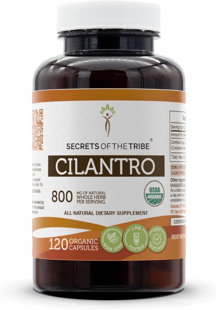 סודות של השבט Cilantro USDA אורגני קפסולות; קפסולות צמחוניות מוסמך, Herbal Dietary תוסף; Coriandrum Sativum Dried Leaf (120 Count)