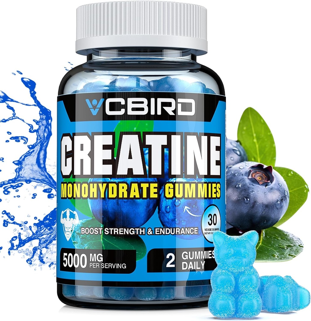 Creatine Monohydrate 5g Per משרת, No Sugar Creatine תוספי תמיכה כוח, ביצועים, אנרגיה, התאוששות, גלוקוז-Free Creatine עבור נשים וגברים, Blueberry Flavor (30 חניכיים132)