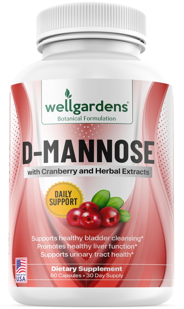 100% טהור D-Mannose עם פלט Cranberry - עוזר טיהור אימפולסים, בריאות טבעי Urinary Tract, Liver ו Bladder תמיכה קפסולות, non-GMO