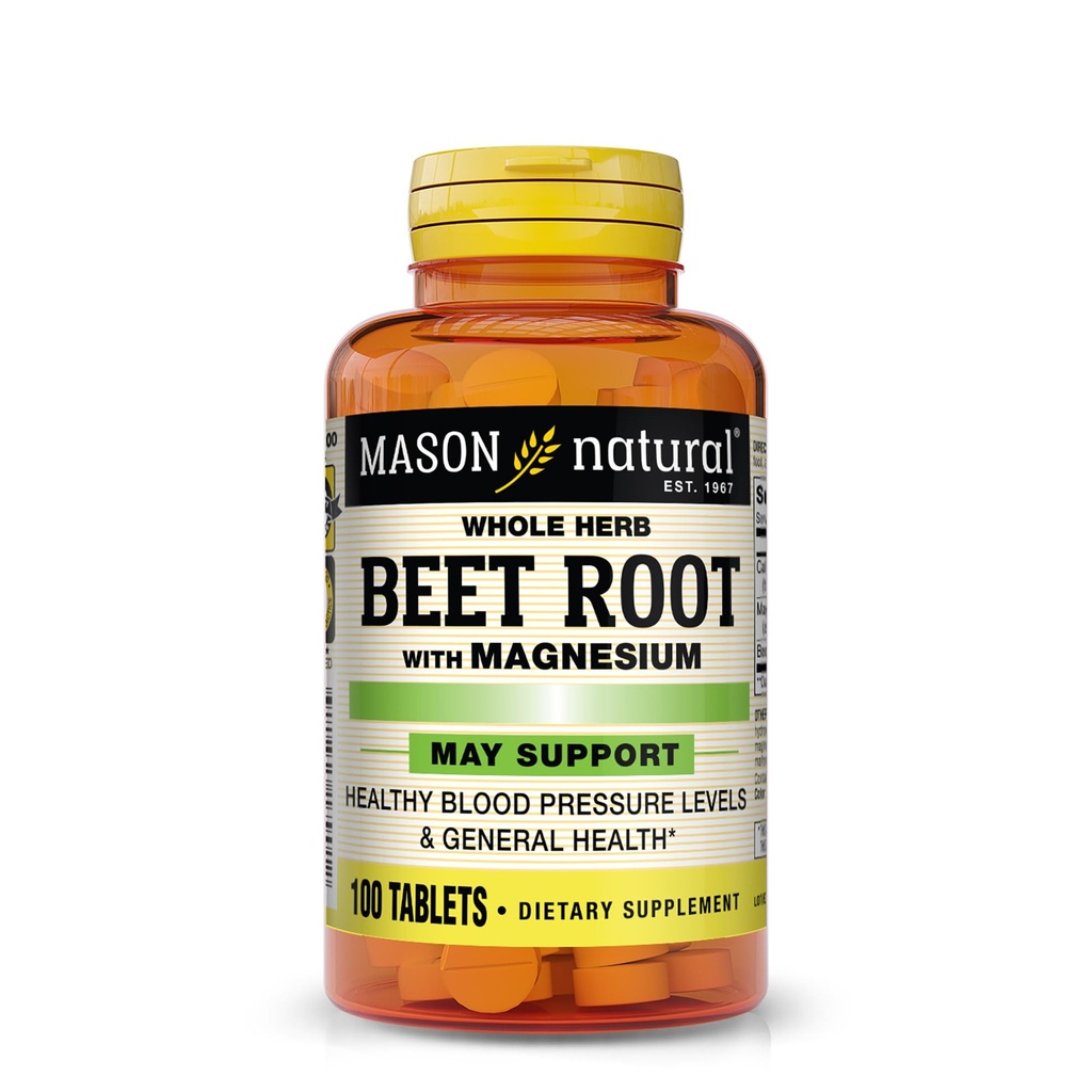 MASON NATURAL Beet Root עם Magnesium ו Calcium - לחץ דם בריא, לשמור על בריאות כוללת, 100 טבליות