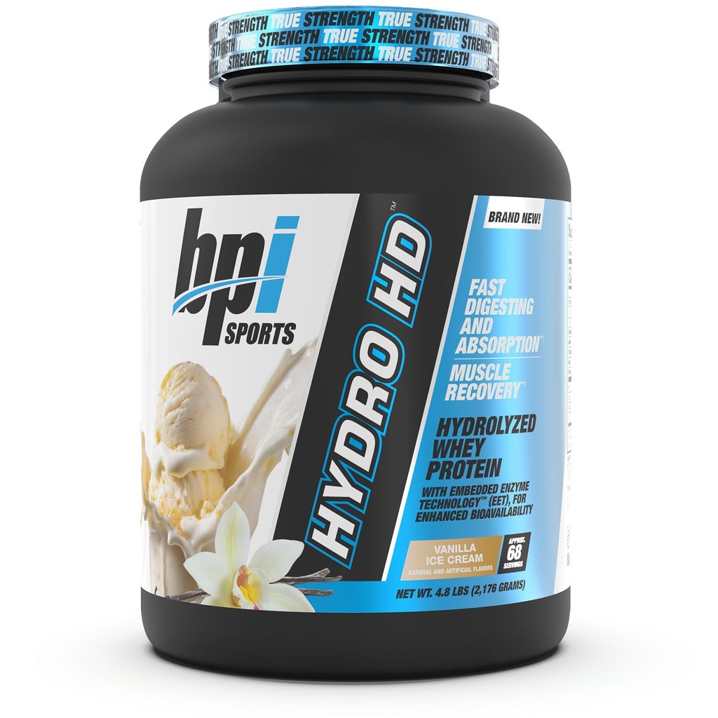 BPI Sports Hydro HD - 100% hydrolyzed אבקת חלבון Whey - צמיחה שרירית, התאוששות, 25 גרם של חלבון הידרוליזד, פחמימות נמוכות, סוכר נמוך, Absorbing (68 משרתים, Vanilla Ice Cream)