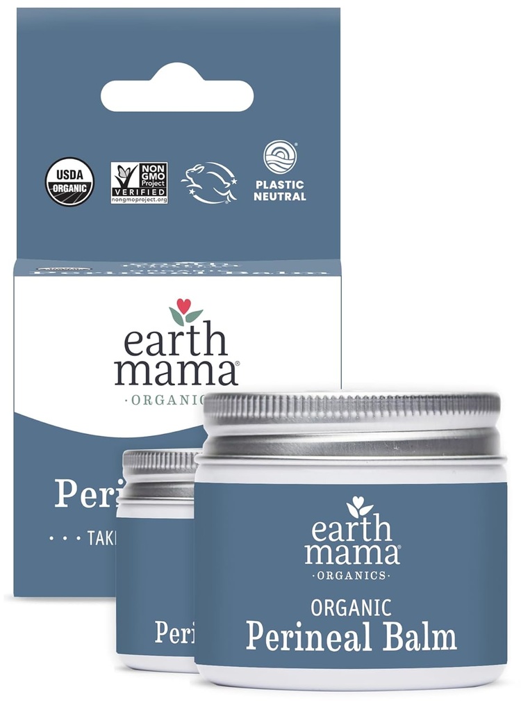כדור הארץ אמא אורגנית Perineal Balm | באופן טבעי Cooling Herbal Salve עבור הריון ו- Postpartum הקלה עם Witch Hazel & Calendula, Feminine Care Essentials, No Benzocaine או Butane, 2Oz (2-Pack)